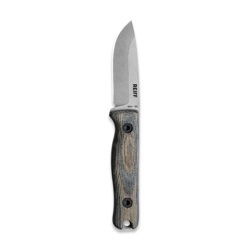 Reiff Knives F3 Fixed Blade Knife CPM 3V, Tungston Cerakote Green/Black Micarta