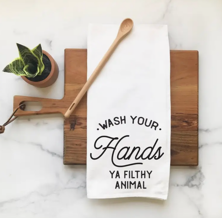 Christmas Tea Towel - Wash Your Hands Ya Filthy Animal